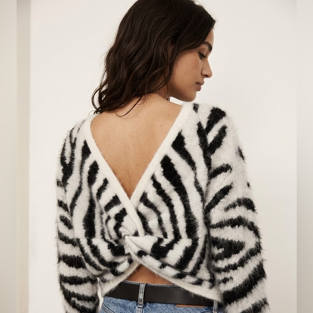 Ba&Sh Nwt Twist Back Angora Zebra-Print Sweater Size M (2)